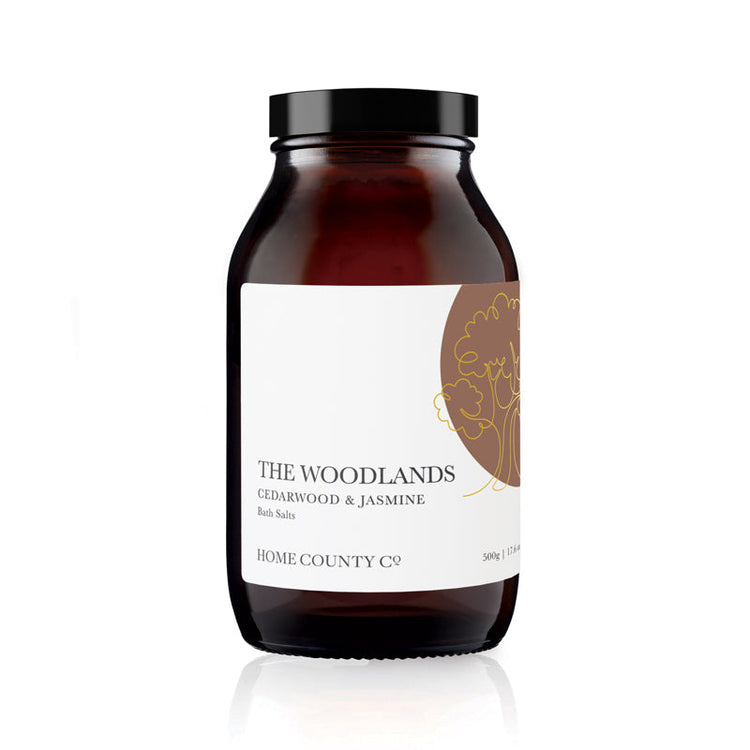 A 500g amber jar of dead sea bath salts scented with Cedarwood and Jasmine.