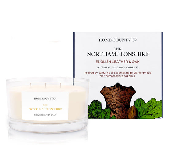 The Northamptonshire - English Leather and Oak 3 Wick Soy Candle - Pack of 4