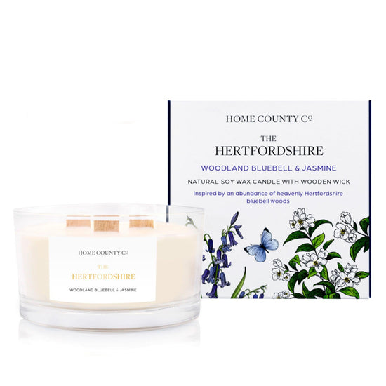 The Hertfordshire - Woodland Bluebell and Jasmine 3 Wick Soy Candle - Pack of 4
