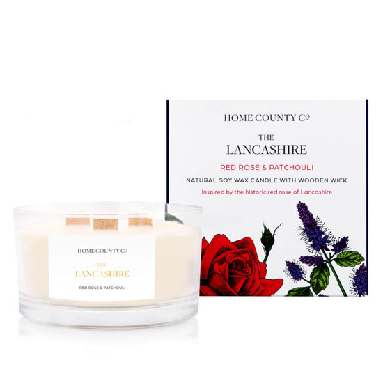 The Lancashire - Red Rose and Patchouli 3 Wick Soy Candle - Pack of 4