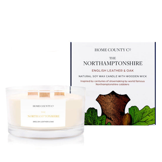 The Northamptonshire - English Leather and Oak 3 Wick Soy Candle - Pack of 4