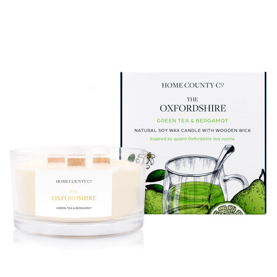 The Oxfordshire - Green Tea and Bergamot 3 Wick Soy Candle - Pack of 4